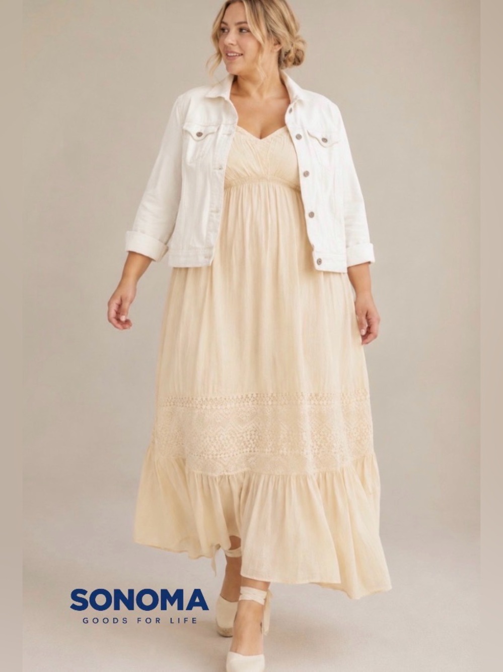 3X Sonoma White Button-Front Cotton Jean Jacket